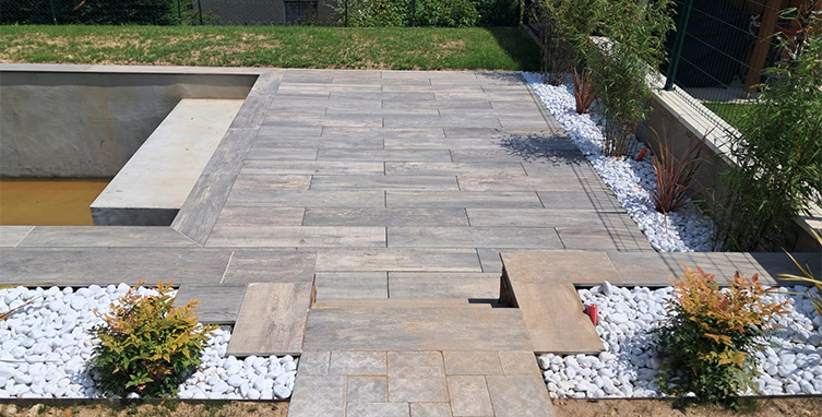 terrasse en carrelage - santailler paysage